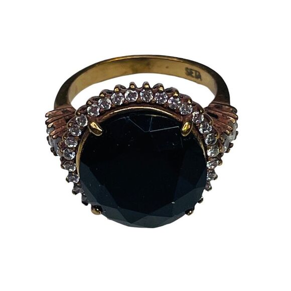 Vintage Gold Cubic Zirconia Black Stone SETA Ring - 9 - Picture 1 of 10